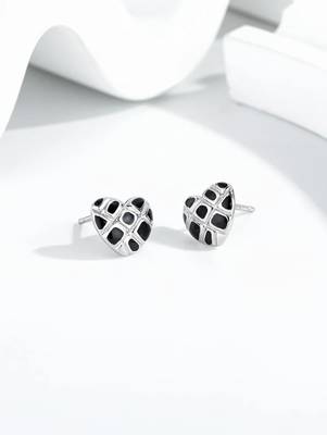 Pure 925 silver black velvet heart stud earrings for women 3
