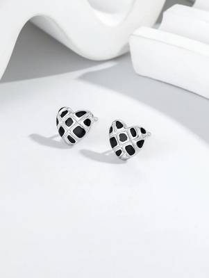 Pure 925 silver black velvet heart stud earrings for women 4