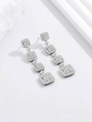 Pure 925 silver hanging box earrings for women 1
