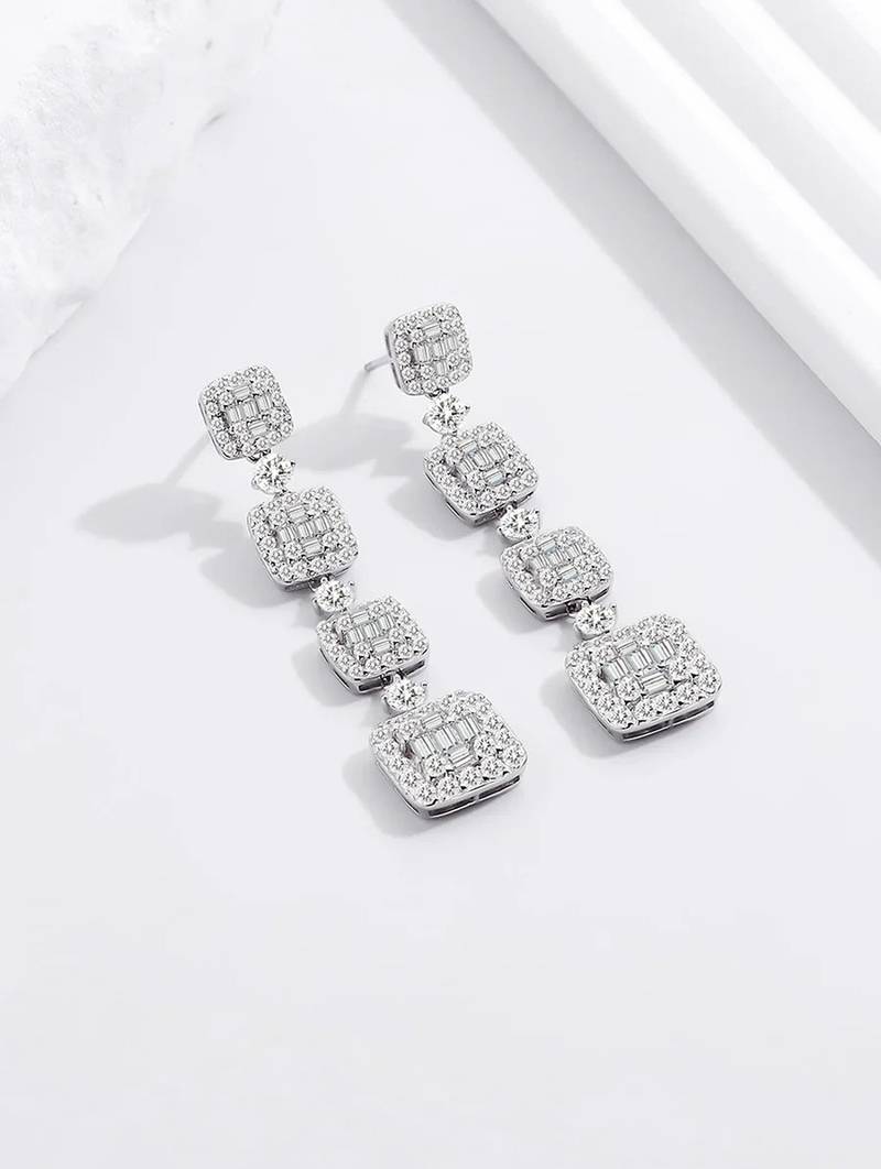 Pure 925 silver hanging box earrings for women