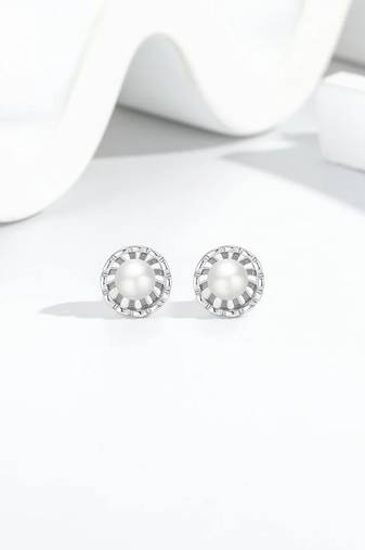 Pure 925 silver classic pearl bloom stud earrings for women