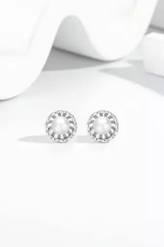 Pure 925 silver classic pearl bloom stud earrings for women