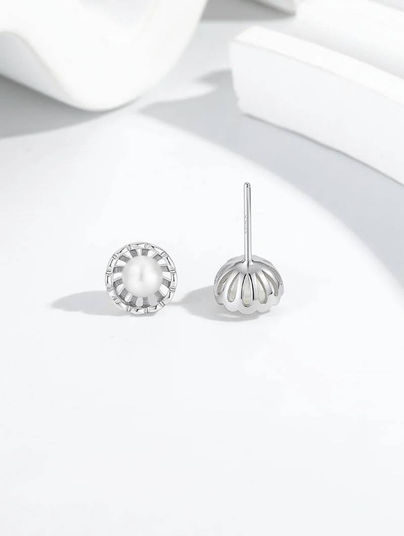 Pure 925 silver classic pearl bloom stud earrings for women