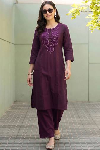 women ethnic motifs regular thread work kurta with palazzos