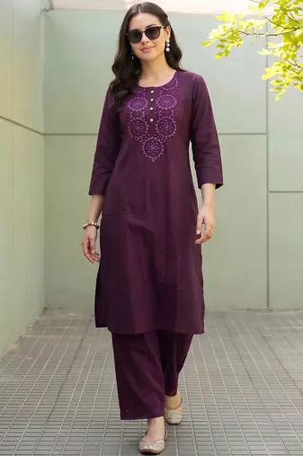 women ethnic motifs regular thread work kurta with palazzos