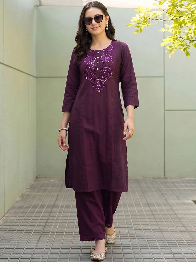 women ethnic motifs regular thread work kurta with palazzos