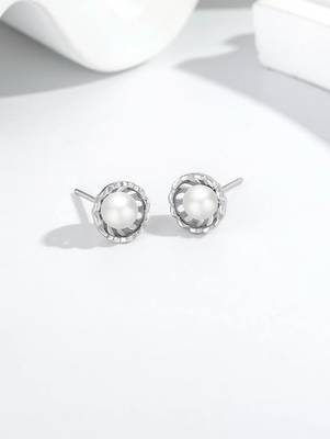 Pure 925 silver classic pearl bloom stud earrings for women 3