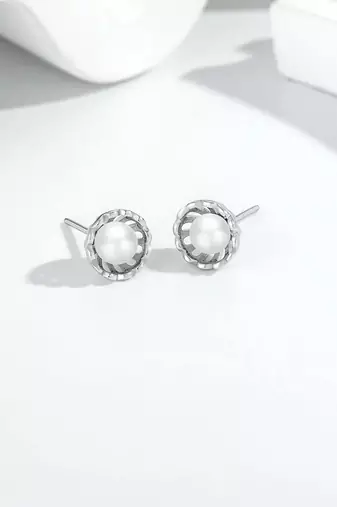 Pure 925 silver classic pearl bloom stud earrings for women