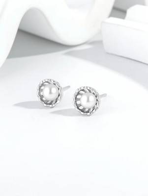 Pure 925 silver classic pearl bloom stud earrings for women 4