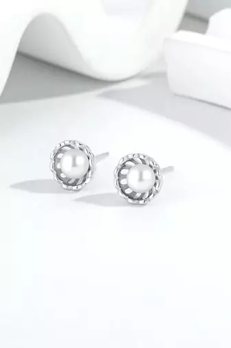 Pure 925 silver classic pearl bloom stud earrings for women
