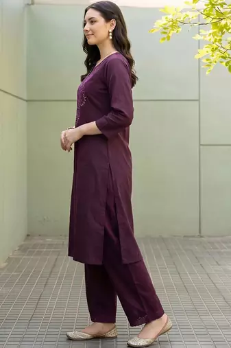 women ethnic motifs regular thread work kurta with palazzos
