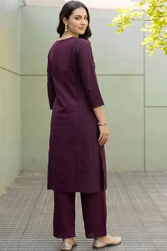 women ethnic motifs regular thread work kurta with palazzos