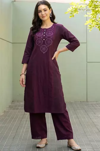 women ethnic motifs regular thread work kurta with palazzos