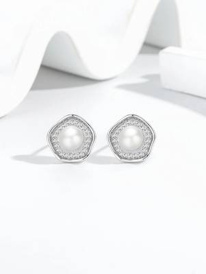 Pure 925 silver celestial pearl halo stud earrings for women 1