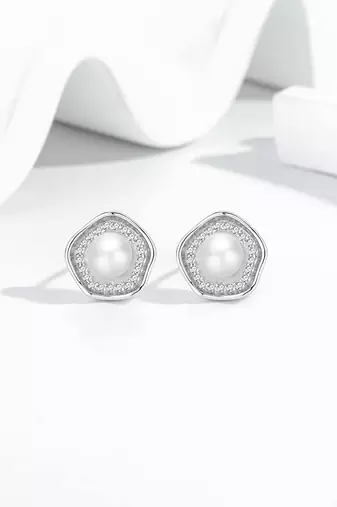 Pure 925 silver celestial pearl halo stud earrings for women