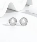 Pure 925 silver celestial pearl halo stud earrings for women
