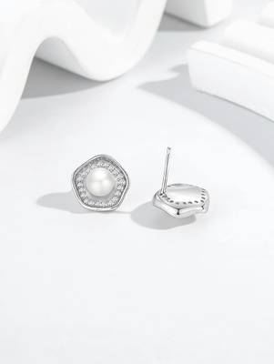 Pure 925 silver celestial pearl halo stud earrings for women 2
