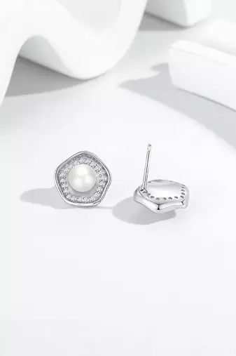 Pure 925 silver celestial pearl halo stud earrings for women