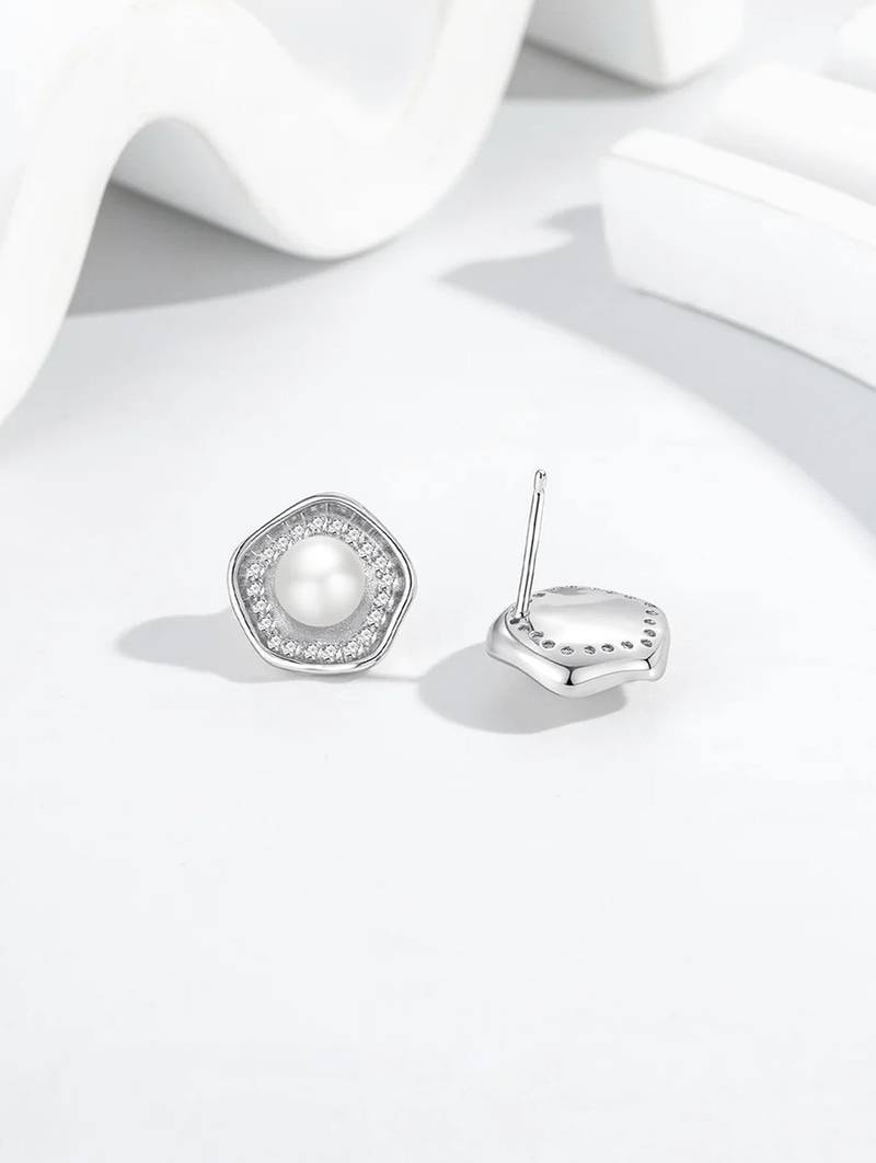 Pure 925 silver celestial pearl halo stud earrings for women