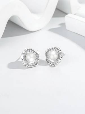 Pure 925 silver celestial pearl halo stud earrings for women 3