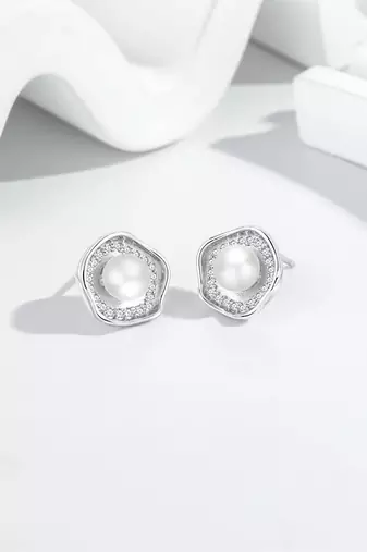 Pure 925 silver celestial pearl halo stud earrings for women