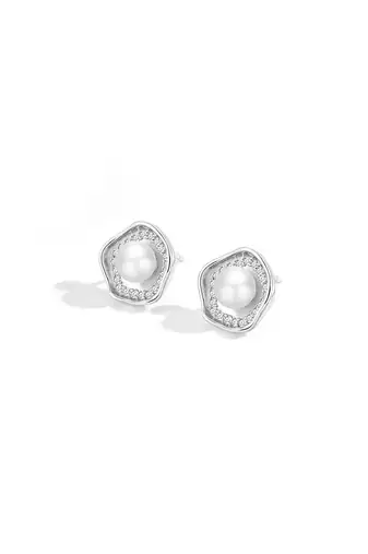 Pure 925 silver celestial pearl halo stud earrings for women