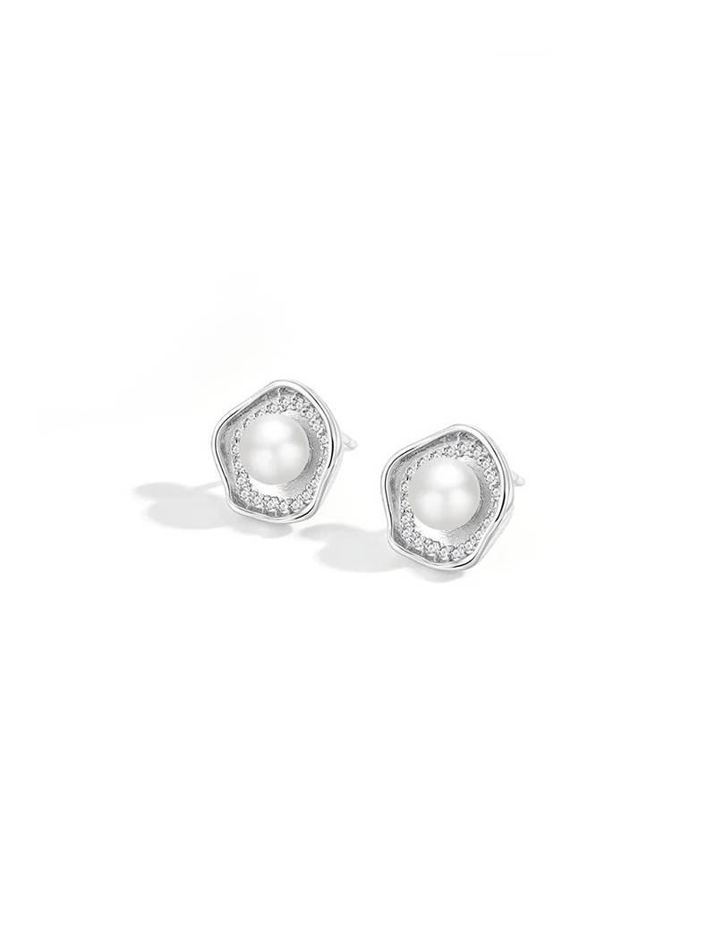 Pure 925 silver celestial pearl halo stud earrings for women