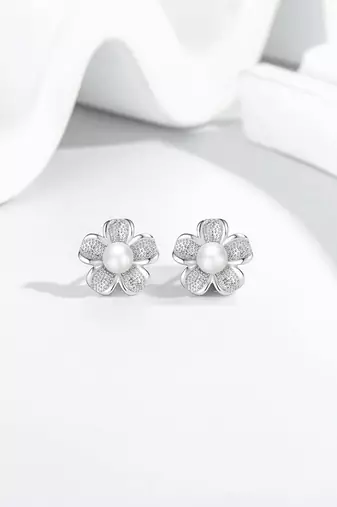 Pure 925 silver flora pearl bloom earrings for women