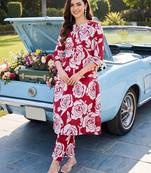 women floral printed regular cotton kurta with trousers