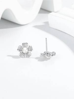 Pure 925 silver flora pearl bloom earrings for women 2