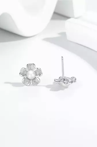 Pure 925 silver flora pearl bloom earrings for women
