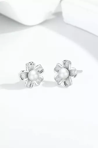 Pure 925 silver flora pearl bloom earrings for women