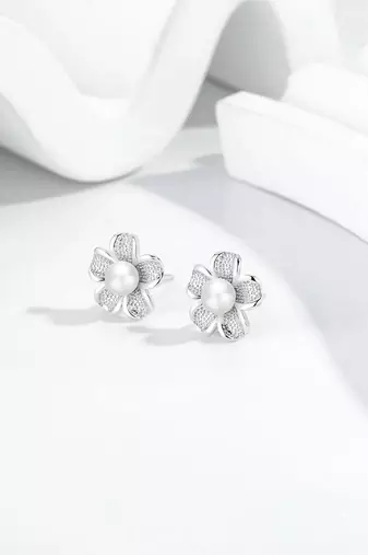 Pure 925 silver flora pearl bloom earrings for women