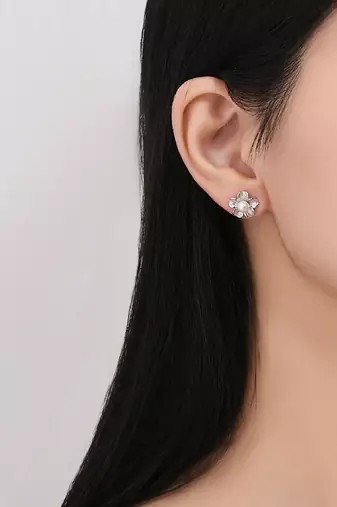 Pure 925 silver flora pearl bloom earrings for women