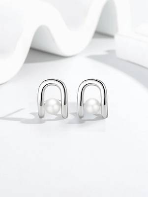 Pure 925 silver luna loop pearl earrings for women 1