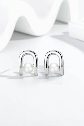 Pure 925 silver luna loop pearl earrings for women
