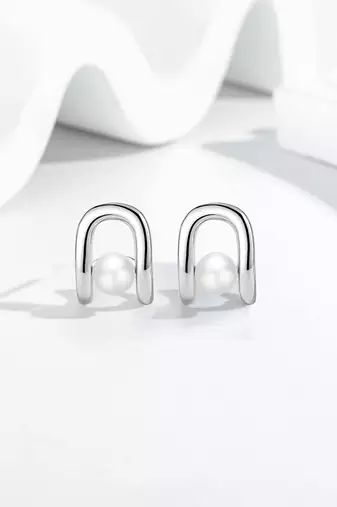 Pure 925 silver luna loop pearl earrings for women