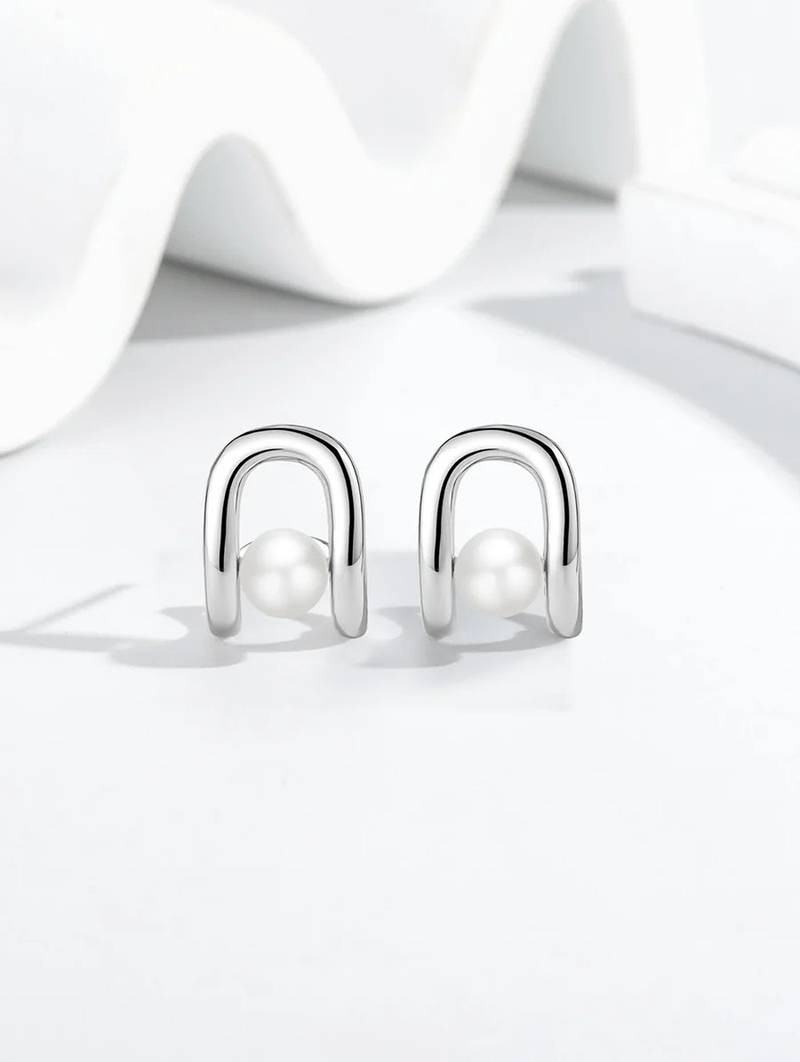 Pure 925 silver luna loop pearl earrings for women