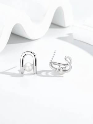 Pure 925 silver luna loop pearl earrings for women 2