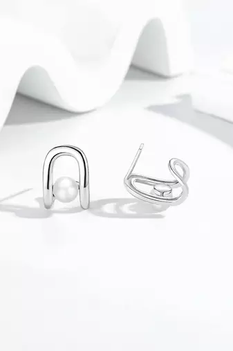Pure 925 silver luna loop pearl earrings for women