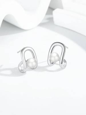 Pure 925 silver luna loop pearl earrings for women 3