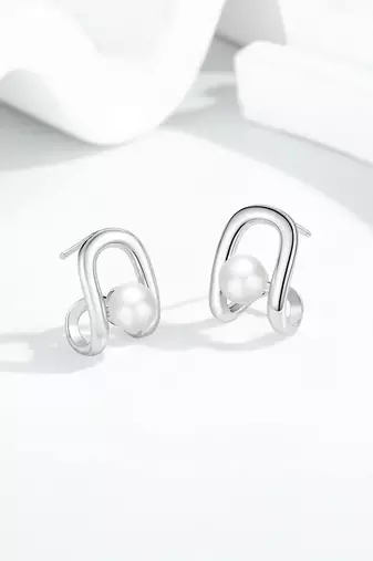Pure 925 silver luna loop pearl earrings for women