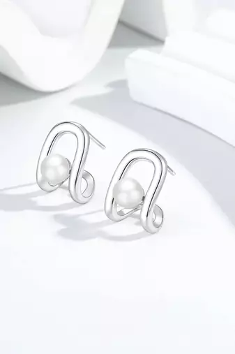 Pure 925 silver luna loop pearl earrings for women