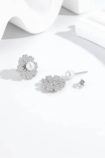 Pure 925 silver pearl bloom radiance earrings for women