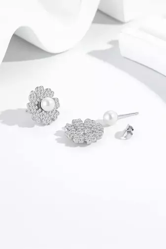 Pure 925 silver pearl bloom radiance earrings for women