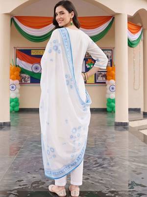 women floral embroidered regular thread work cotton kurta with trousers & with dupatta 6