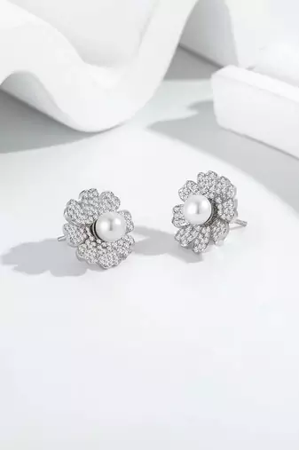 Pure 925 silver pearl bloom radiance earrings for women