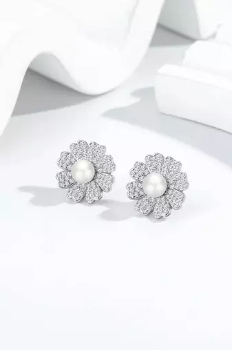Pure 925 silver pearl bloom radiance earrings for women