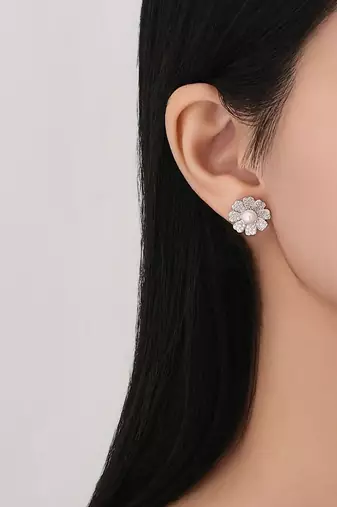 Pure 925 silver pearl bloom radiance earrings for women