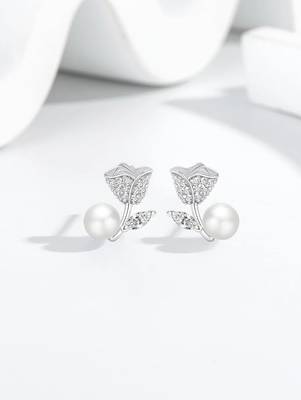 Pure 925 silver rose pearl earrings for women 1